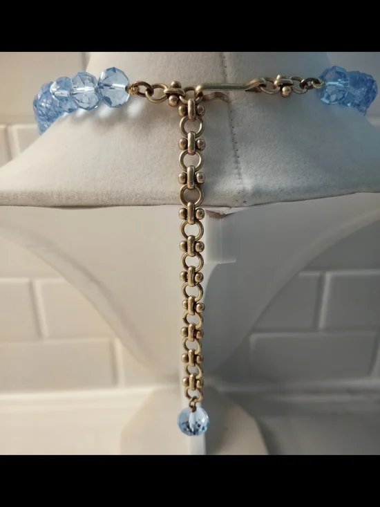 Vintage Heidi Daus Blue Faceted Swarovski Crystal Necklace with Cross Pendant - Picture 4 of 7